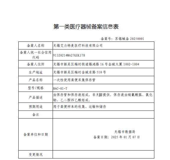 第一类医疗器械产品备案公告(第3629号)